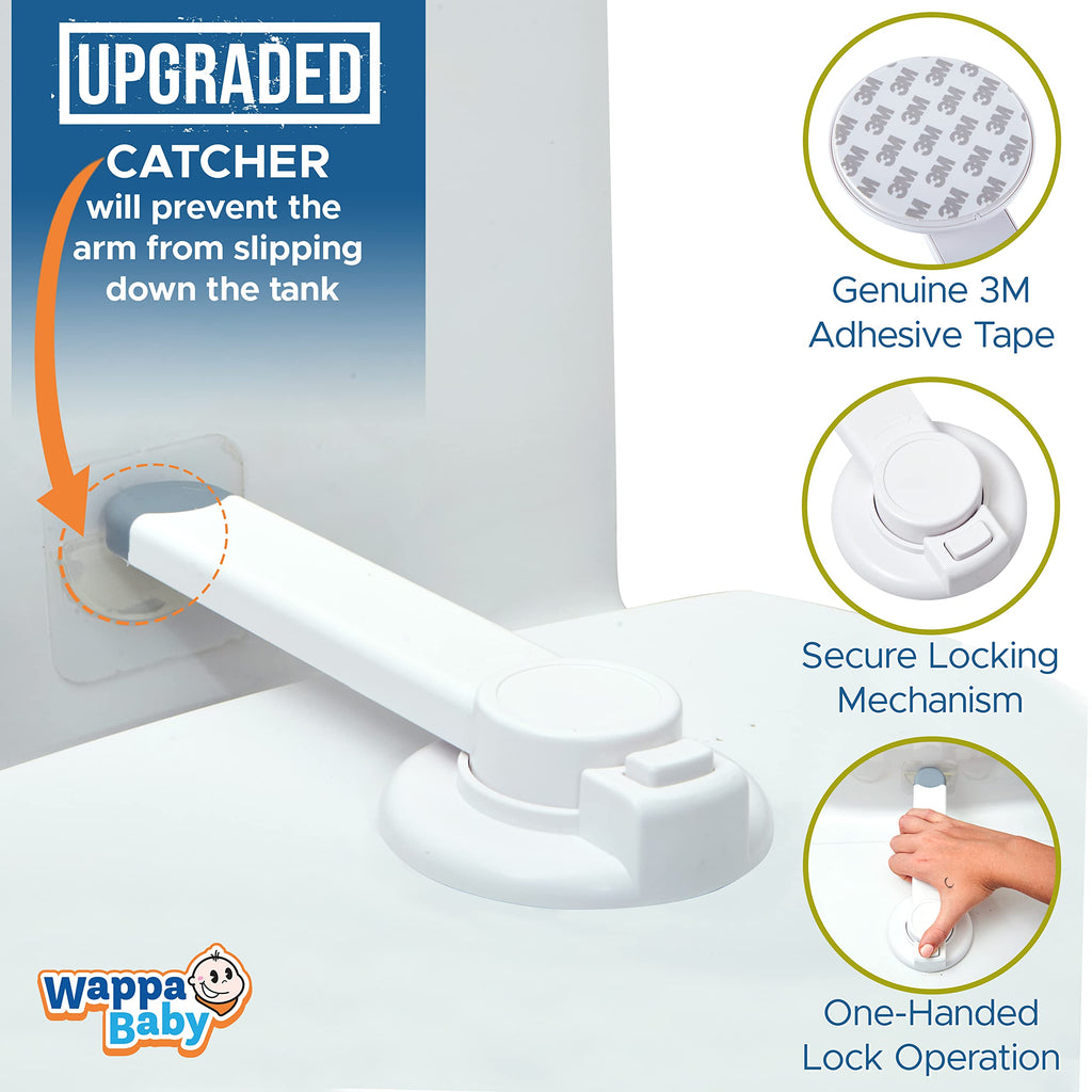 Toilet Lock (3 Pack) Ideal Baby Proof Toilet Lid Lock with Arm - No Tools Needed Easy Installation with 3M Adhesive
