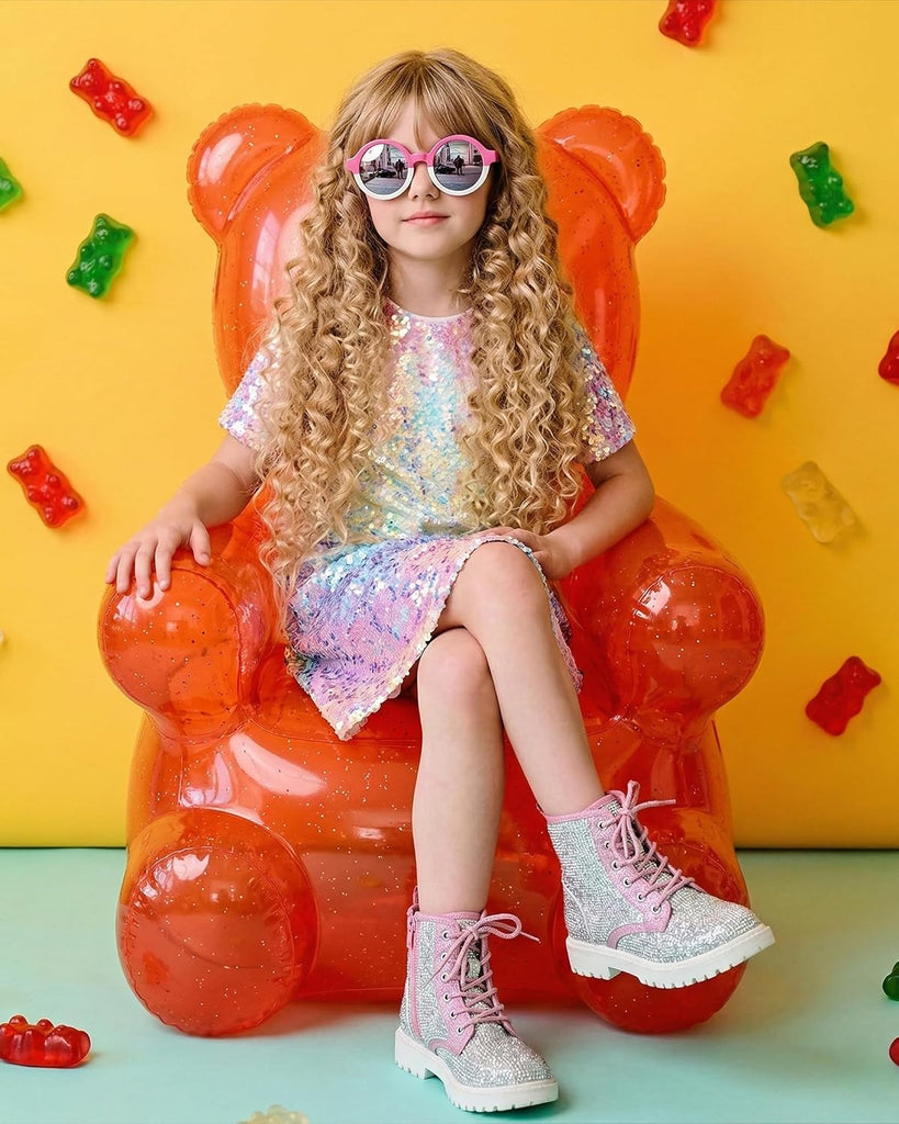 Girls Ombre Pastel Gradient Shimmer Sparkle Colorful Sequin Party Dress