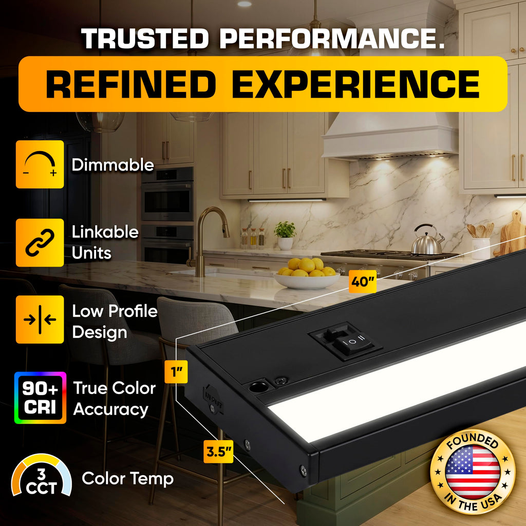 LED Under Cabinet Lighting Hardwired - 40 Inch Black