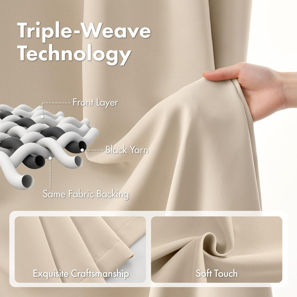 Cream Beige Pinch Pleat Blackout Curtains 40x96 Inch Length 2 Panels
