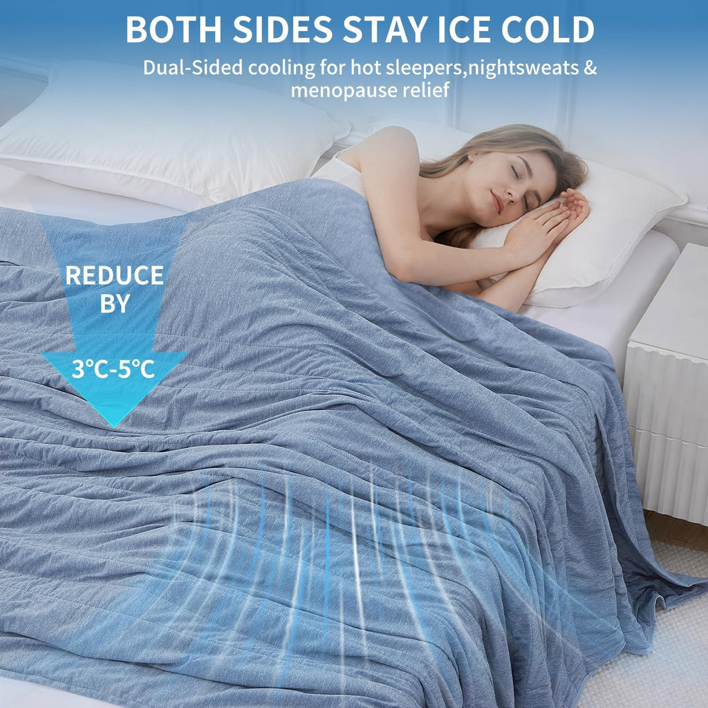 Cooling Blanket Queen Size,Double-Sided Lightweight Summer Bedding for Hot Sleepers and Night Sweats, Breathable Navy