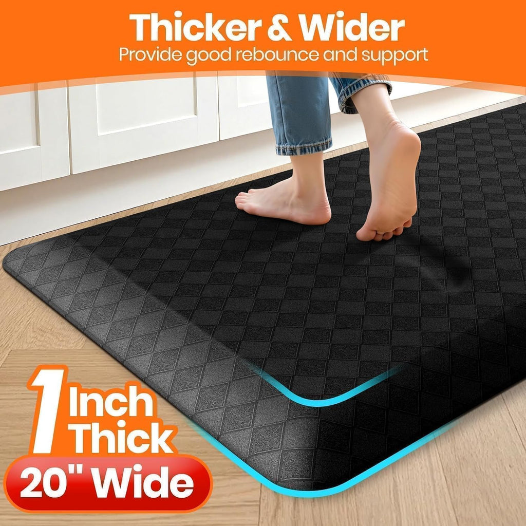 1" Thick Kitchen Mats for Floor, Water Resistant Floor Rug,Black/32" x 20" | Non-slip, Heavy Duty, Anti Fatigue
