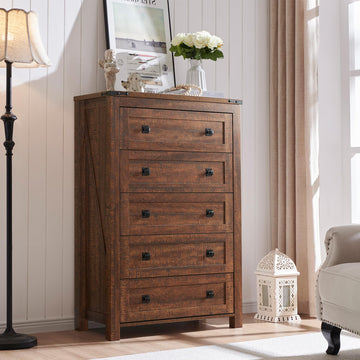 48" Tall Farmhouse 5-Drawer, Reclaimed Barnwood