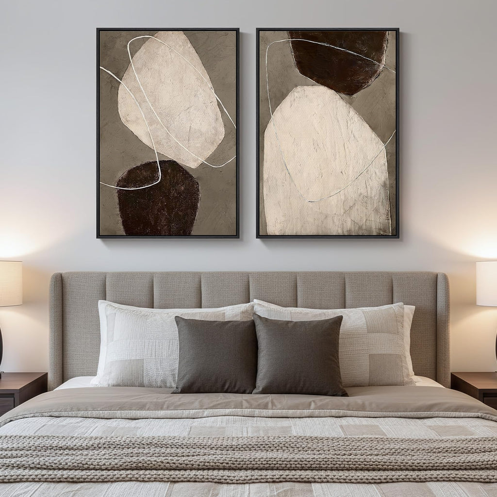 Large Framed Brown Modern Abstract Wall Art, 24x36 Inch