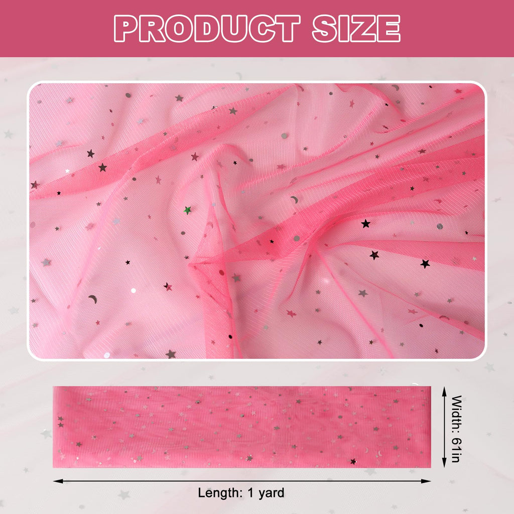 61"Width Glitter Tulle Fabric with Star Moon Sequin, 100% Polyester, Sparkly Fabric for Tutu Skirt Bridal Veil