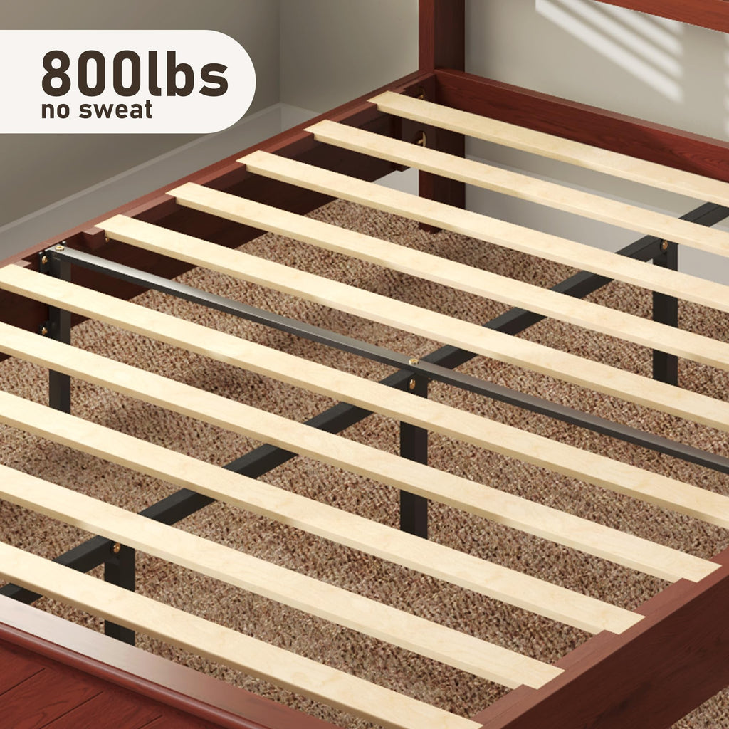 Solid Acacia Wood Queen Bed Frame with Headboard Mahogany Finish