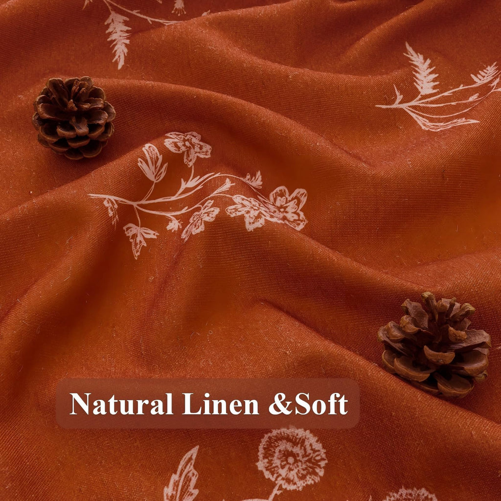 Linen Shower Curtain Terracotta Farmhouse Vintage Floral Shower Curtains Burnt Orange Boho Rustic Curtains Block