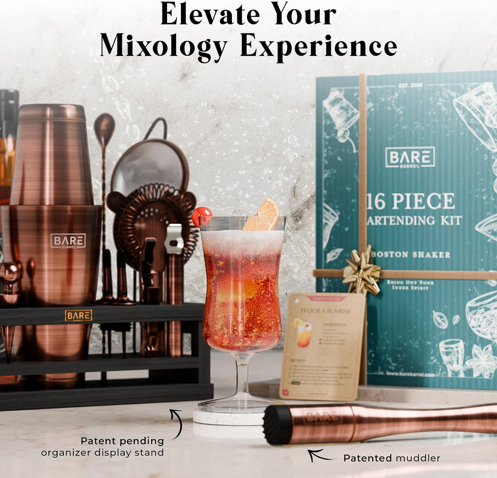 Mixology Bartender Kit Bar Set | 16-Piece Cocktail Shaker Set | Martini Barware Mixing Tools Bartending | Incl. 35 - Set of 16