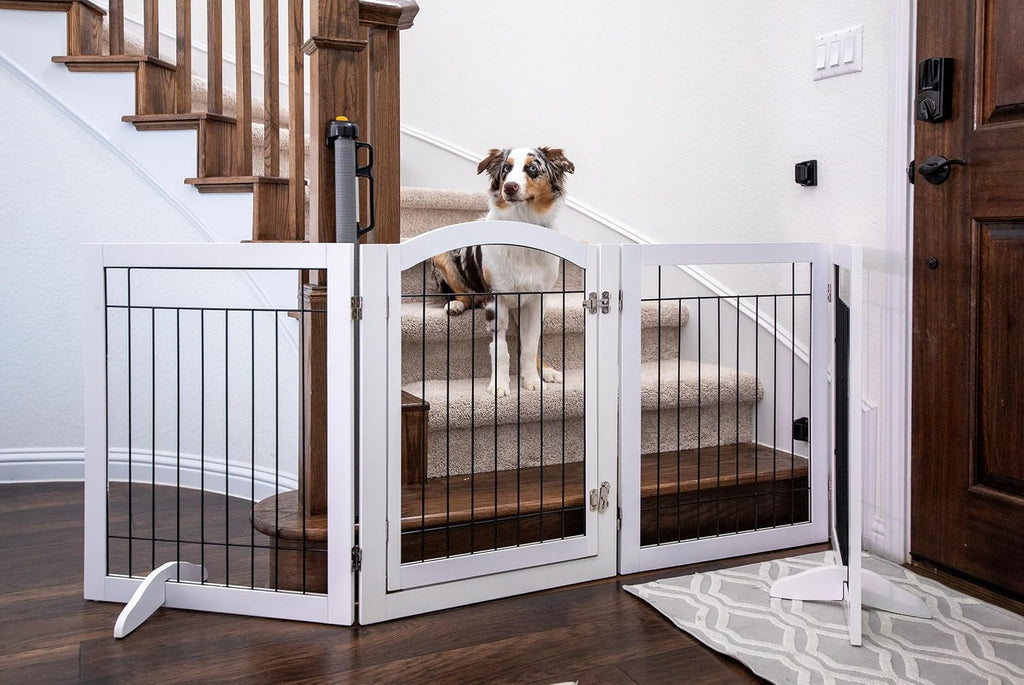 Pet Gate-Freestanding Dog Gate Indoor with Door, 96" Wide, 30" Tall