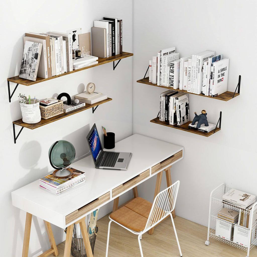 Deep Floating Shelves for Wall, 48W x 8D Wood Wall Shelves Set of 2, Wide Floating Bookshelf and Decor Storage, with