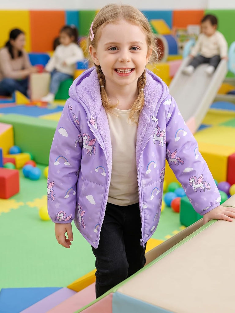 Toddler Girls Lightly Fleece Lined Coat Hooded Zipper Jacket