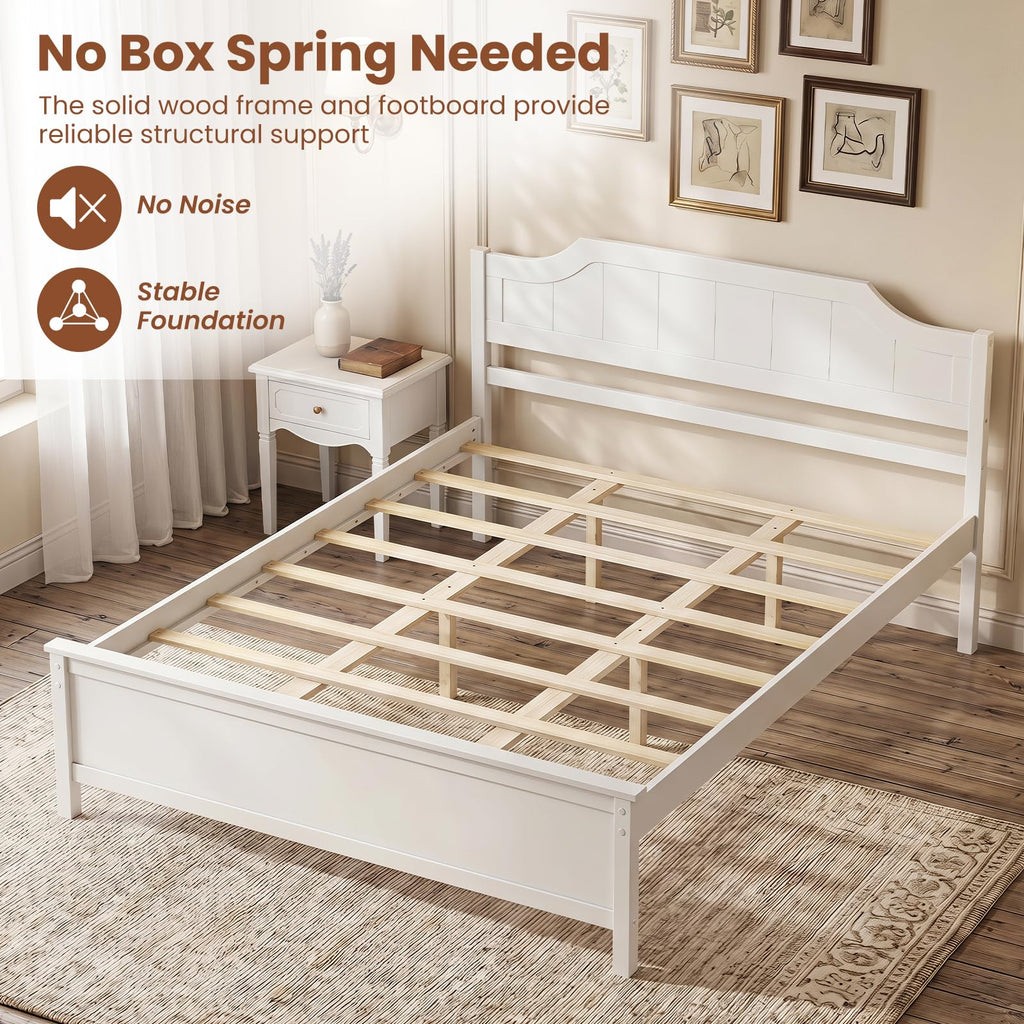 Queen Size Wooden Bed Frame with Headboard, Wood Slat Support
