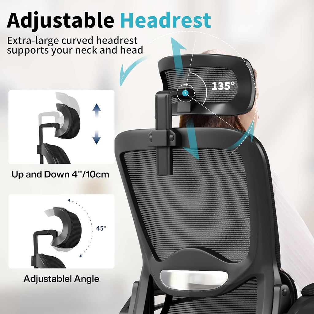 Ergonomic,Mesh with Lumbar Support,High Back Desk Chair with Flip-up Arms,400 lbs Big and Tall Computer Chair with