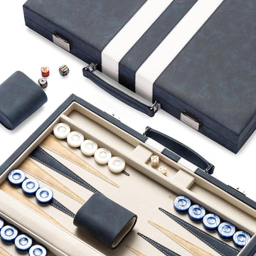15inch Backgammon Sets for Adults, Classic Backgammon Board with Unique Checkers Dice, Faux Leather Exterior