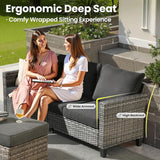 7 Pieces Patio Furniture Set with 42" Fire Pit Table, Outdoor Wicker Sofa with Swivel Chairs