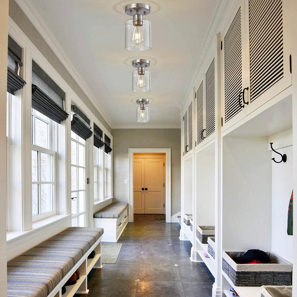 1-Light Semi Flush Mount Ceiling Lights, Brushed Nickel Kitchen Lighting Fixtures Ceiling, Modern Ceiling Light