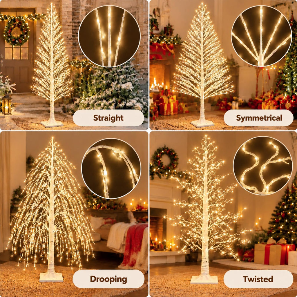 2 Pack 4ft/6ft-600led/1100led Christmas Lighted Birch Tree