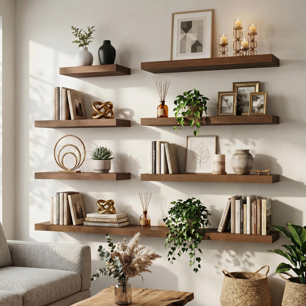 40 Inch Floating Shelves for Wall, 8"D Wood Storage Shelves, Walnut Finish