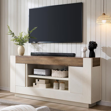 Modern 70" TV Stand, Entertainment Center for TVs Up to 80", Media Console with Large Open Storage & Side Cabinets