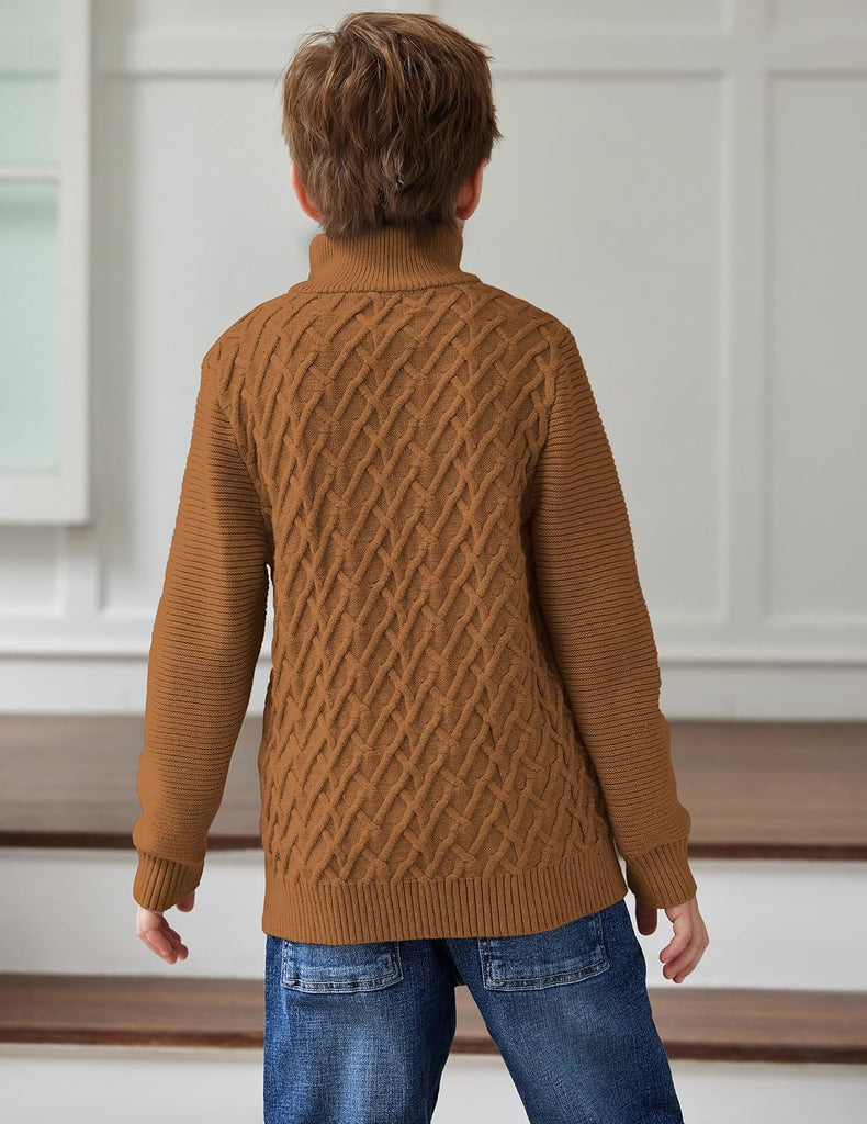 Boys Turtleneck Sweater Long Sleeve Cable Knit Button Up Pullover Winter Warm Tops for Kids
