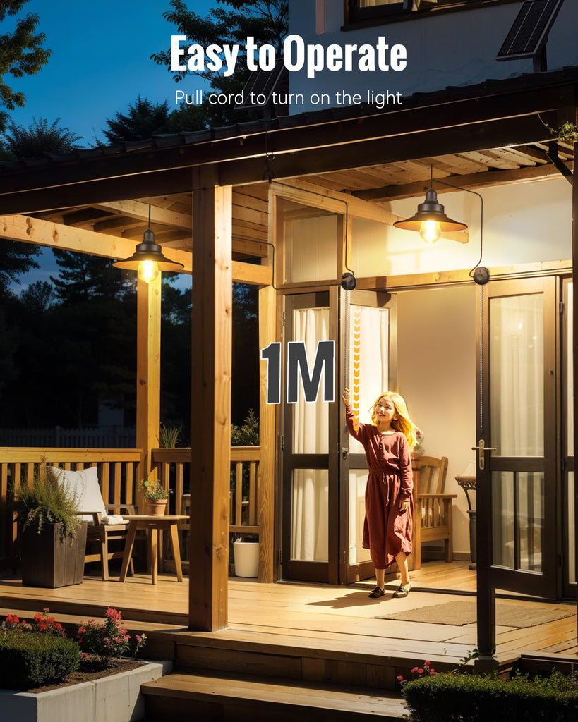 FabSty Solar Pendant Light Indoor Outdoor, Solar Shed Light with Pull Chain