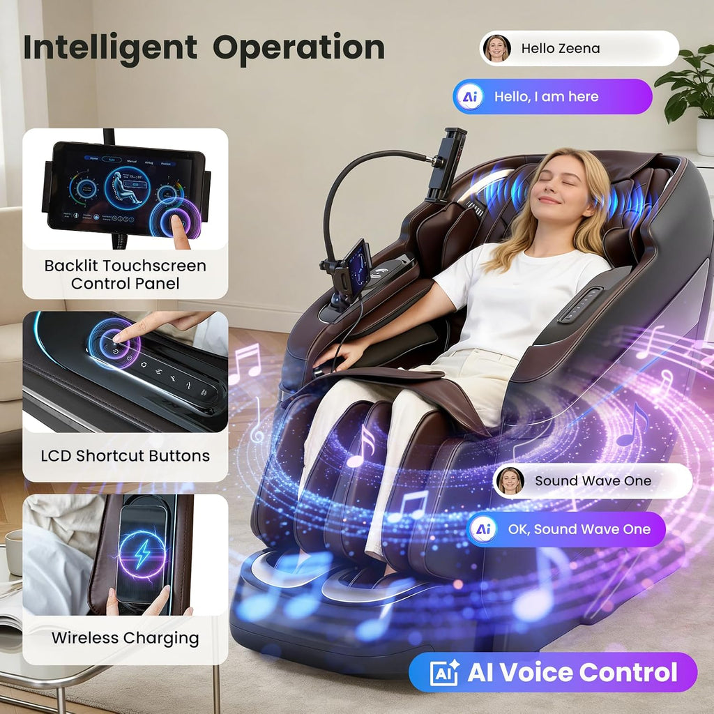 4D Music Rhythm Massage Chair Full Body, 2026 Unique Sonic Resonance Zero Gravity SL-Track Shiatsu Recliner with Knee