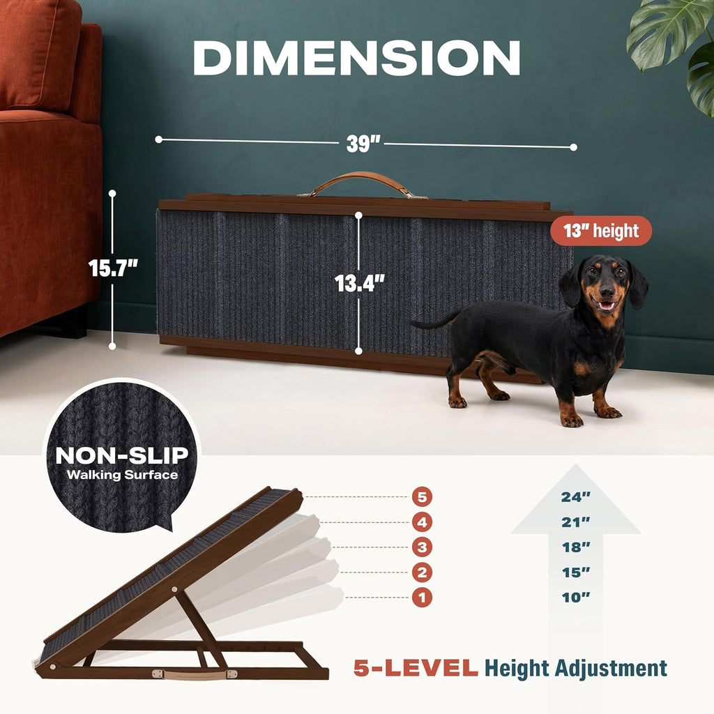 Adjustable Dog Ramp for Bed - Wooden Dog Ramp for Couch