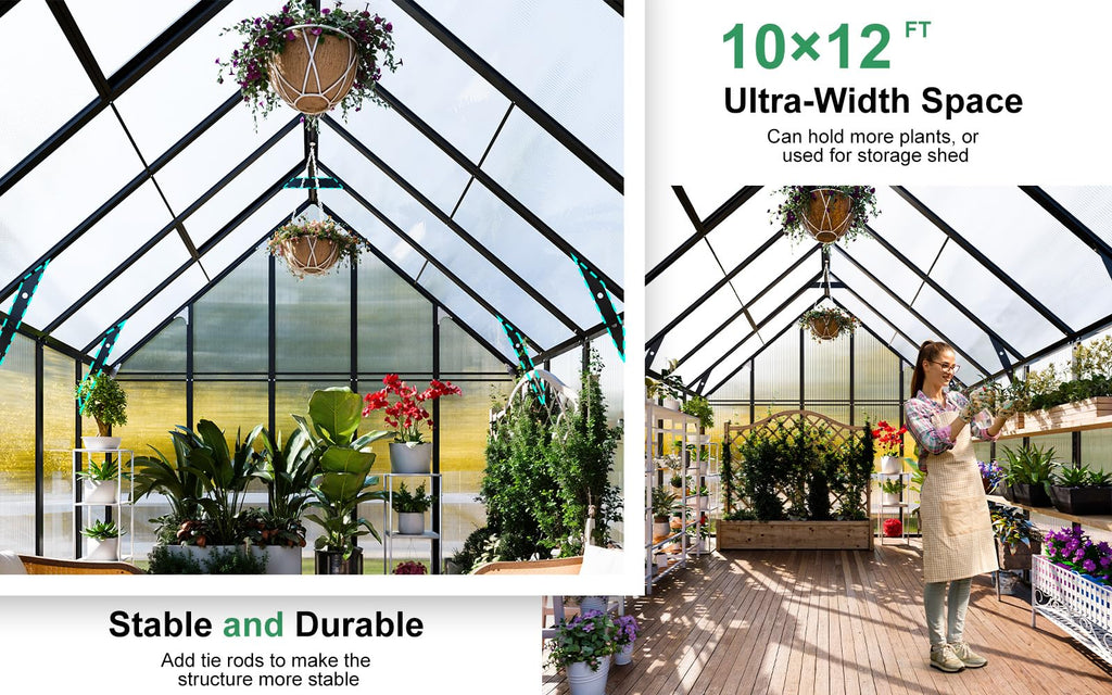 12x10x10 FT Polycarbonate Greenhouse for Outdoors w/2 Windows