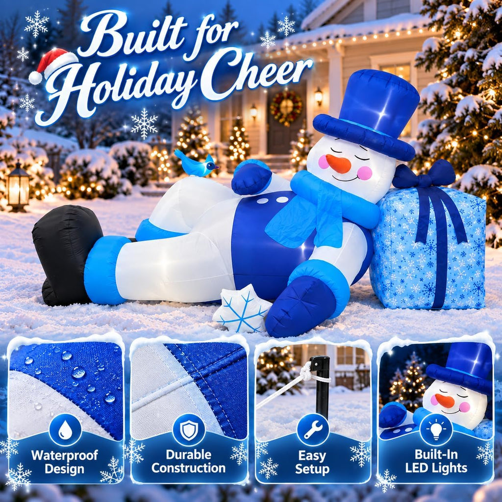 9.8FT Long Christmas Inflatable Reclining Snowman Outdoor Decorations