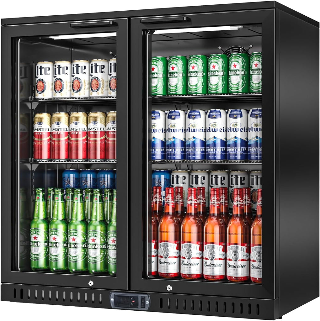 Back Bar Cooler with 2 Glass Doors, 7.4 Cu.ft Under Counter Height Beverage Refr