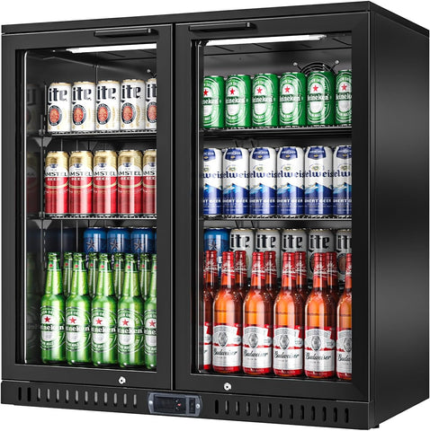 Back Bar Cooler with 2 Glass Doors, 7.4 Cu.ft Under Counter Height Beverage Refr