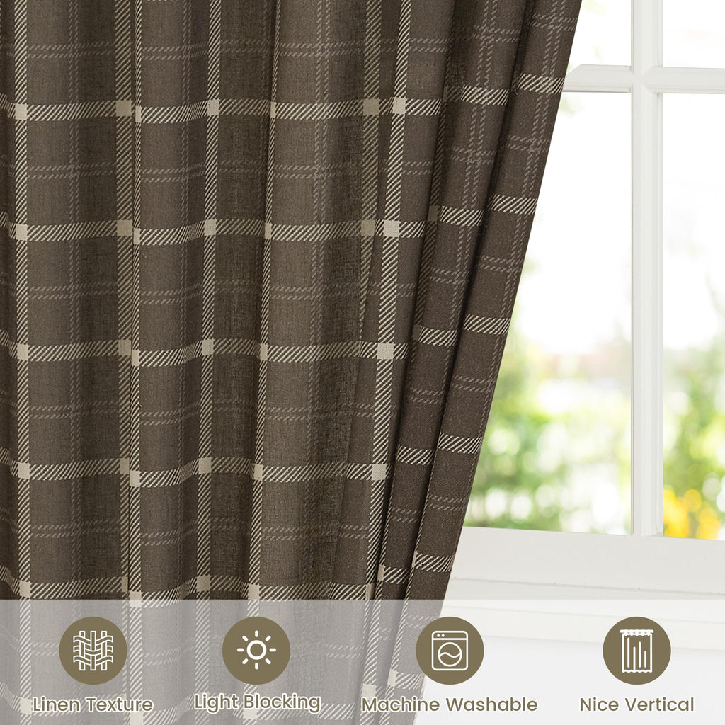 2 Panels Linen Cafe Gingham Curtains 30 inches Length