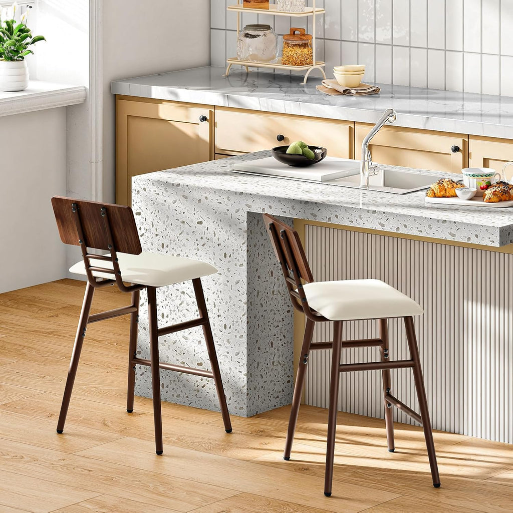 Bar Stools, Set of 2 Barstools, Bar Chairs with Footrests, Rattan Bar Stools, Bar Chairs with Backrests, and Offices