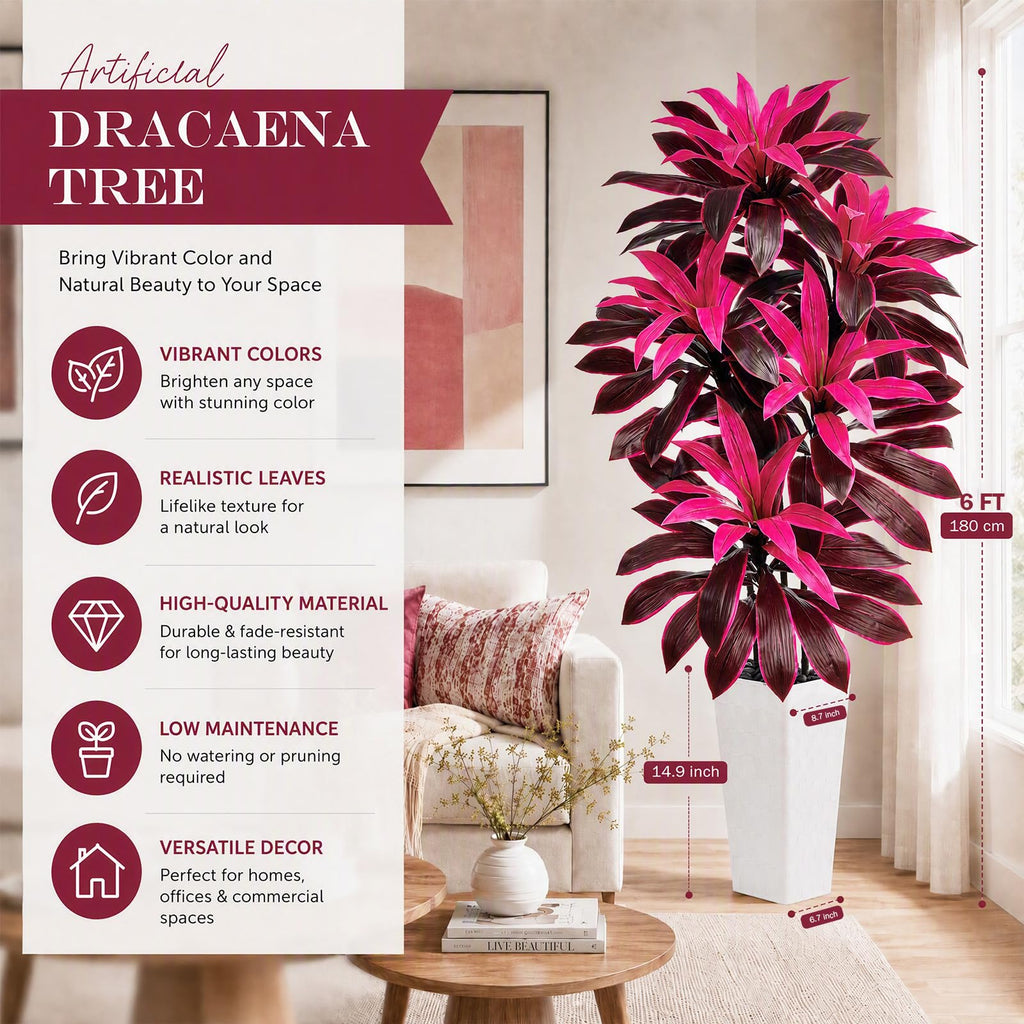 Artificial Purple Dracaena Tree 6FT, Tall Fake Plants Indoor
