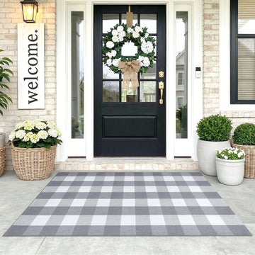 Buffalo Plaid Area Rugs 3x5 Grey and White Washable Front Door Mat