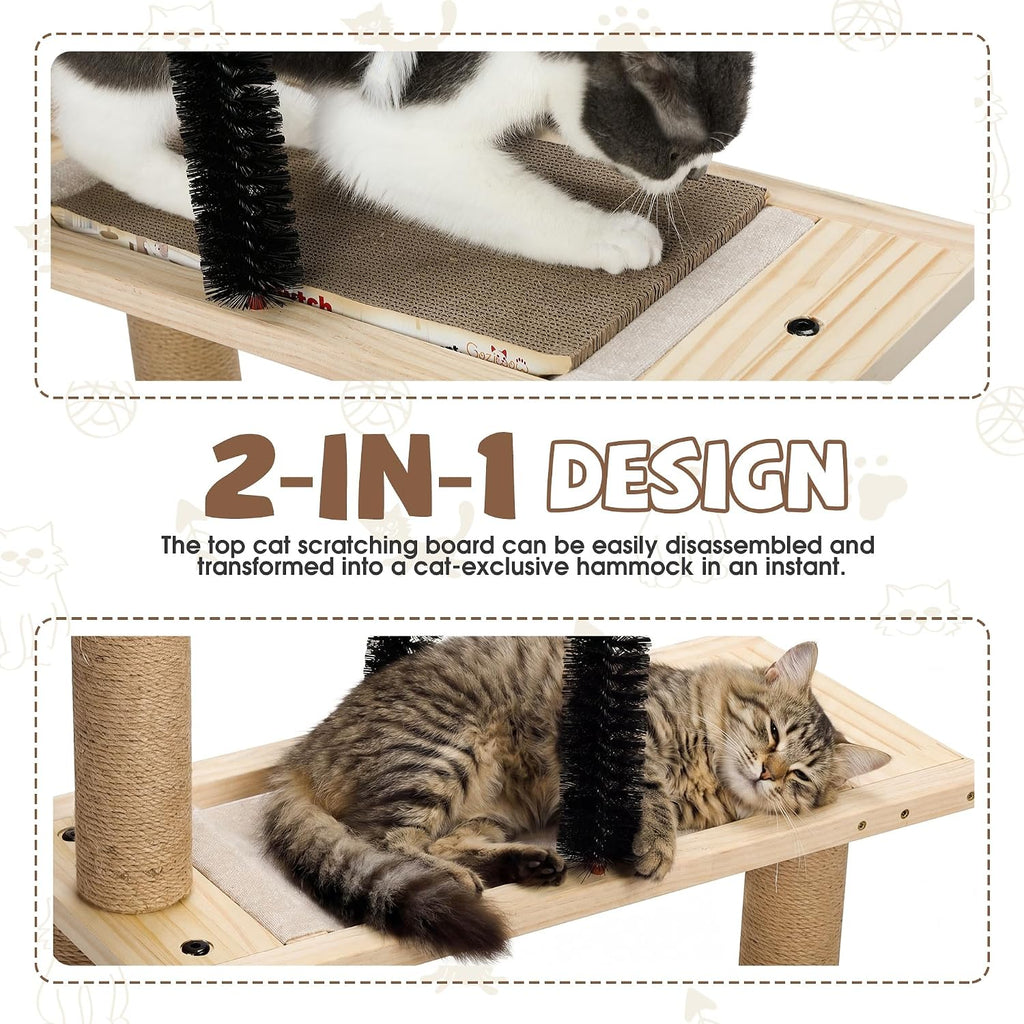 Wooden Cat Tree with Scratching Post, Modern Tower for Indoors Cats, Natural