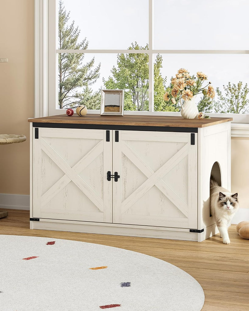 Cat Litter Box Enclosure, Hidden Litter Box Furniture with Divider