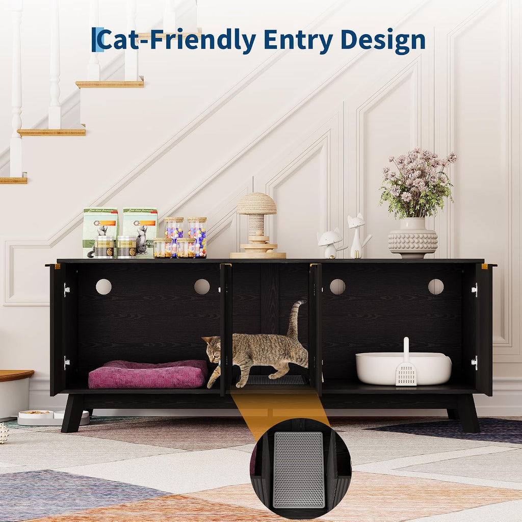 Cat Litter Box Furniture for 2 Cats, 59" Hidden Litter Box Furniture