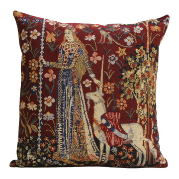 Medieval Touch Red Tapestry Throw Pillow Cover 16"x16", W/Invisible Zipper