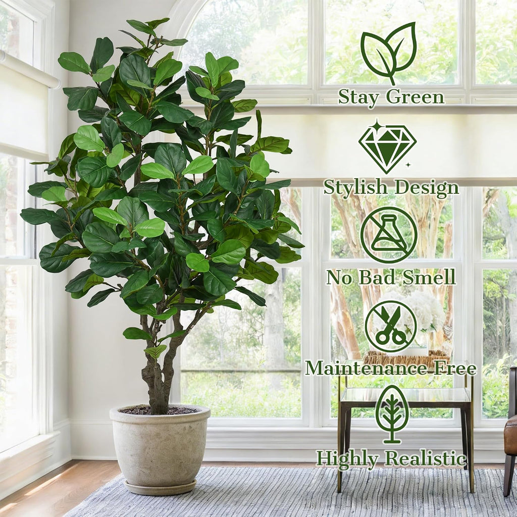 Fiddle Leaf Fig Tree 8FT - Large Fake Tree with 260 Fiddle Leaves, 96" Tall Faux Ficus Lyrata Tree Floor Plants in