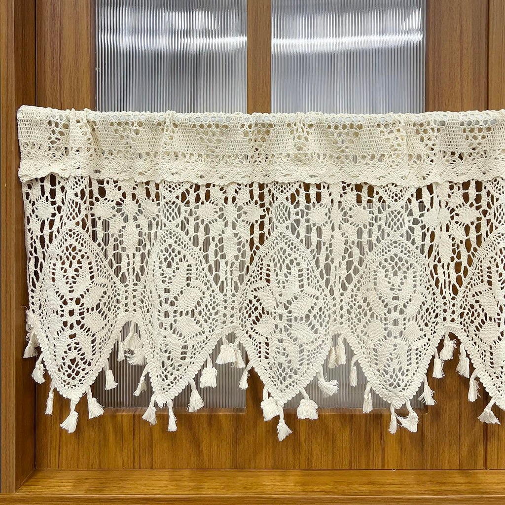 Boho Crochet Lace Sheer Curtain Valance Windows