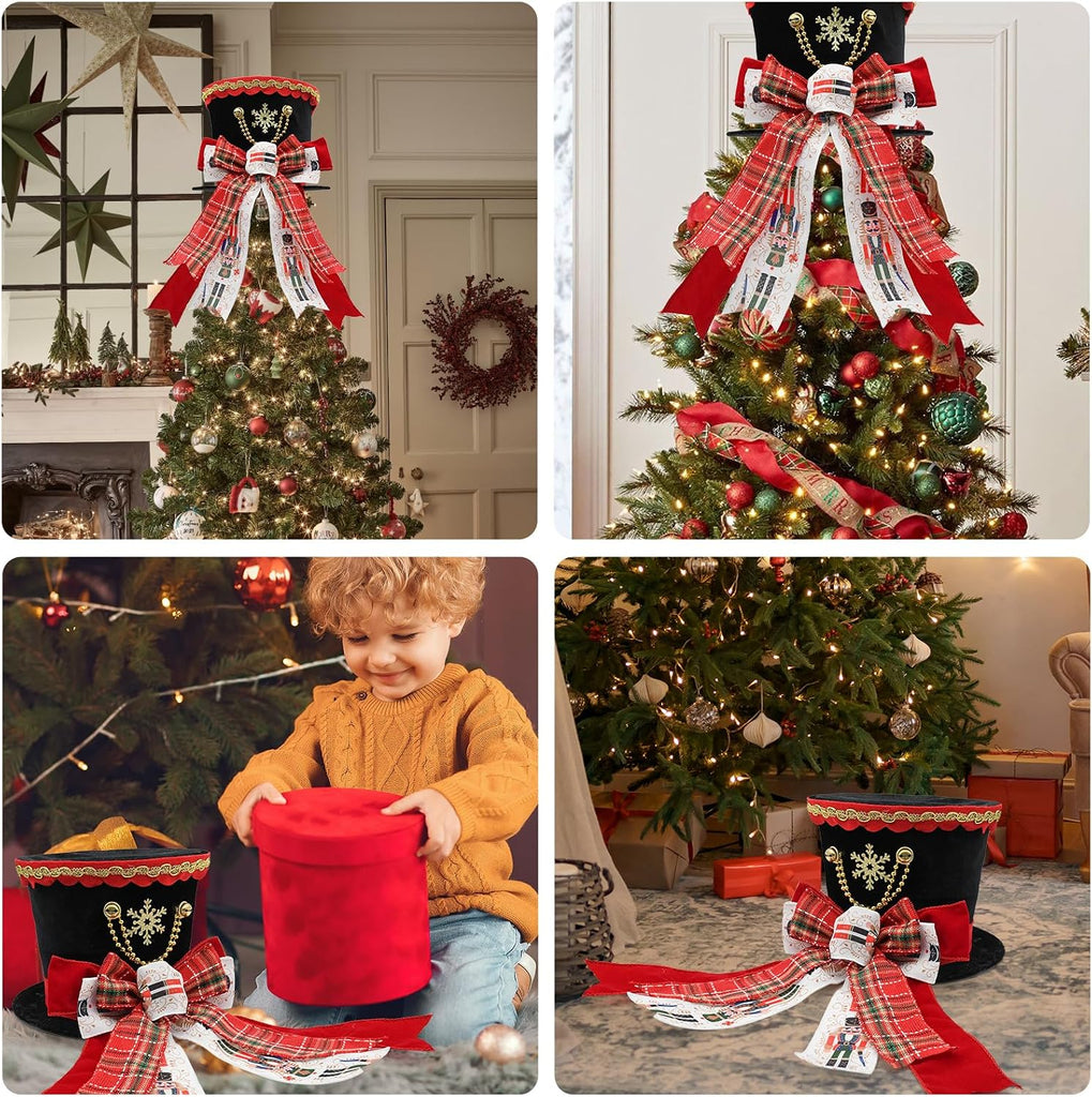 Nutcraker Christmas Tree Topper Hat, Christmas Buffalo Plaid Tree Topper