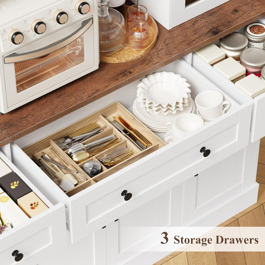 74.8" Tall Pantry Cabinet with Microwave Stand, Large Storage Kitchen Hutch with 3 Drawers & Adjustable Shelves