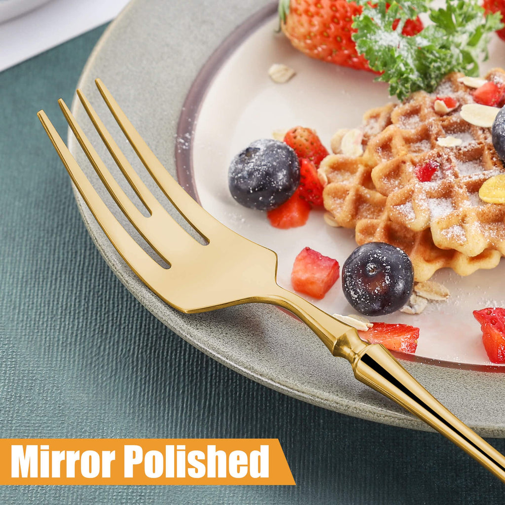 20-Piece Gold Silverware Set for 4, Modern 18/10 Stainless Steel Flatware Set, Unique Rustic Cutlery Utensils Set, Spoon