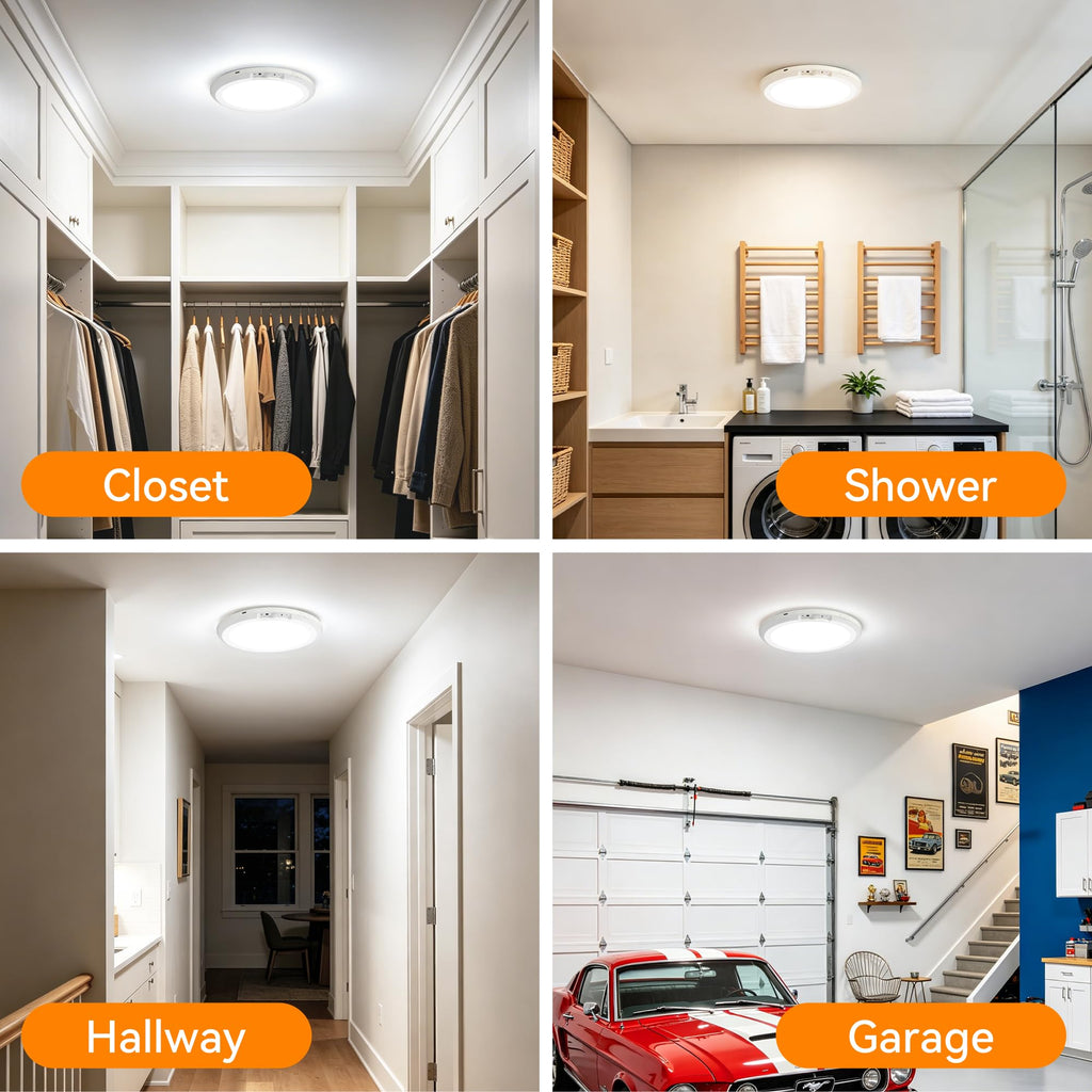 Rechargeable Ceiling Light 4 Pack, Battery Operated Motion Sensor Closet Light with Remote, 3 Color