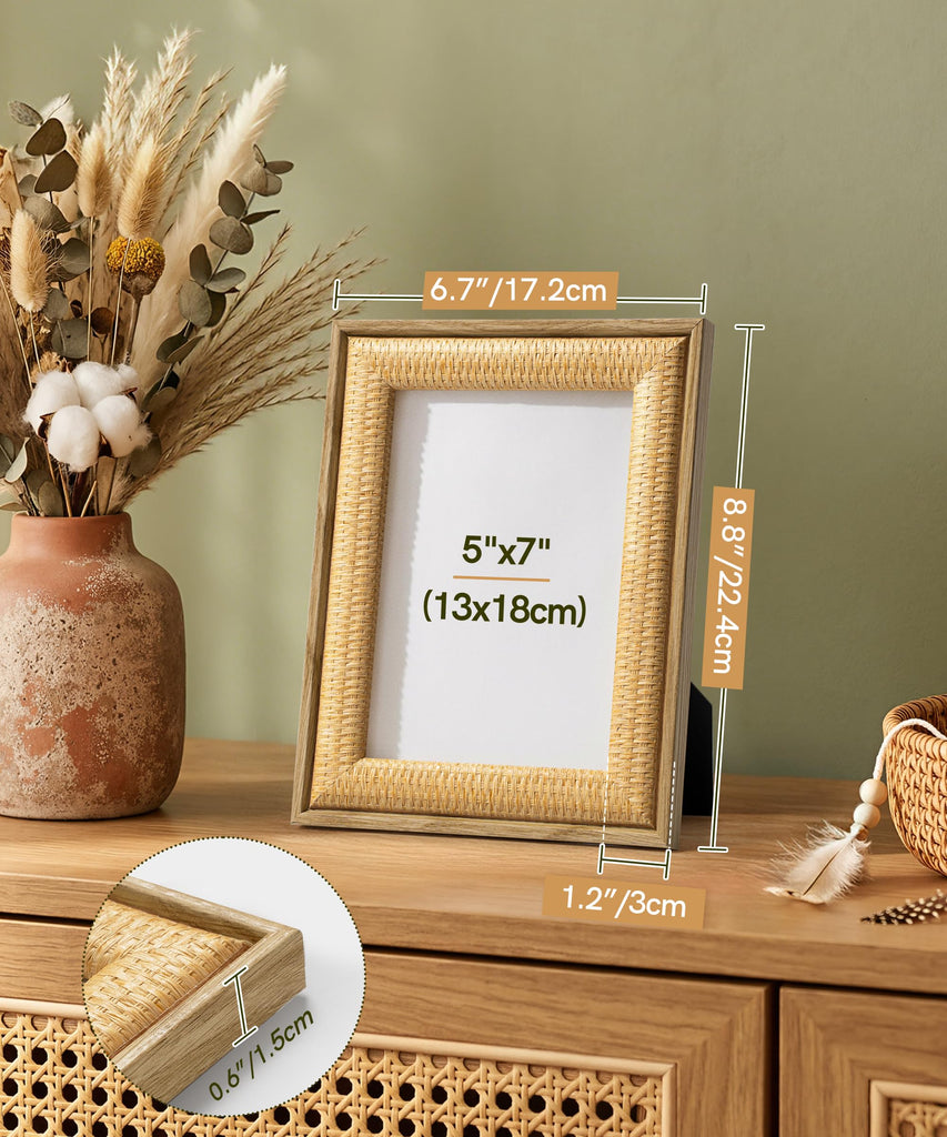 5x7 Boho Picture Frame Rattan Photo Frame 5 x 7 Beige Woven Frames