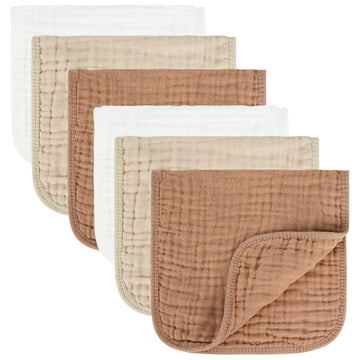 Baby Burp Cloths 100% Cotton Newborn Muslin Burp Cloths 10x20 inches Baby Essentials White & Coffee 6-Pack