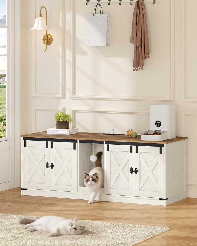 Cat Litter Box Enclosure for 2 Cats, Double Litter Box Furniture