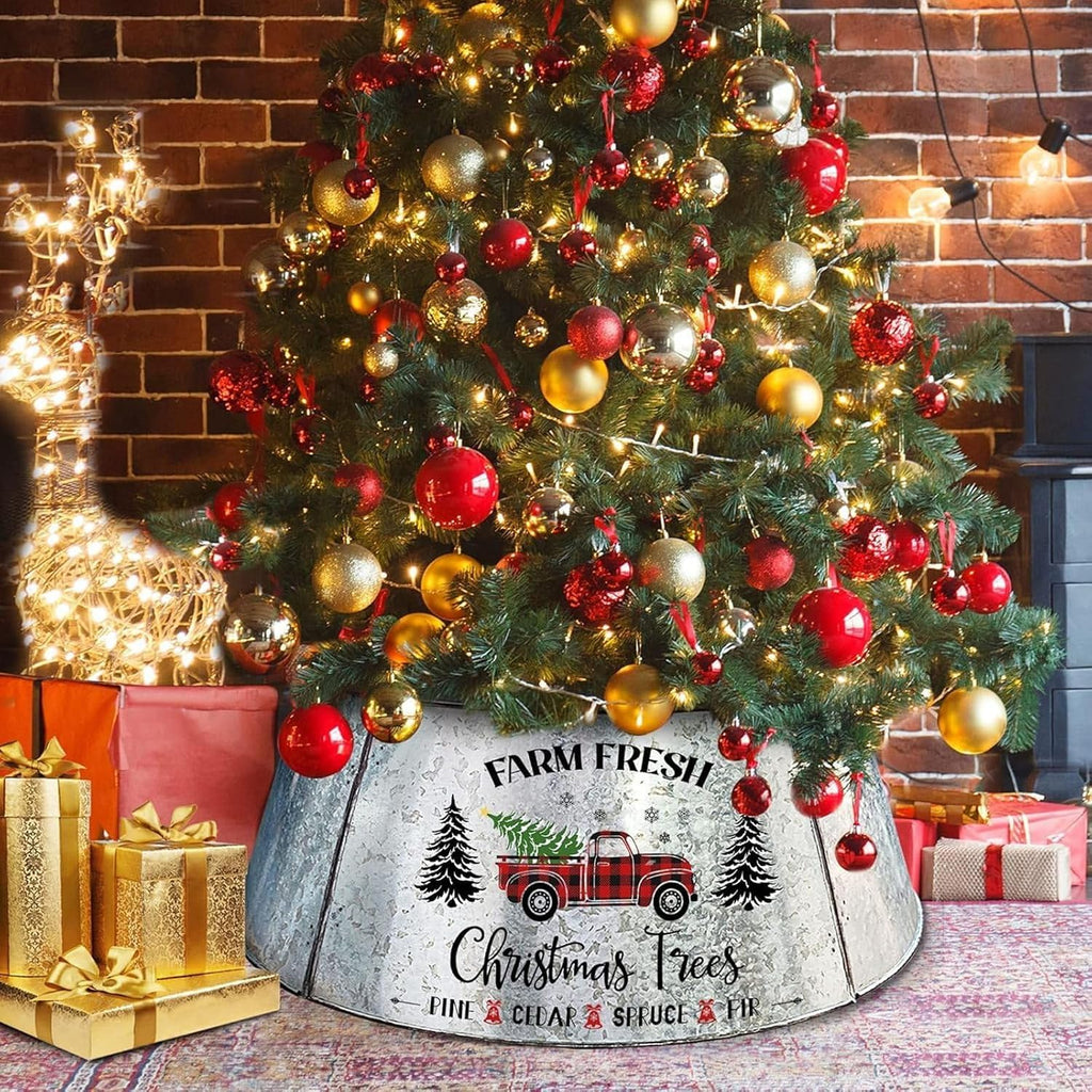 Christmas Tree Collar 29 Inch Diameter Base, Large Metal Tree Collar for Pencil Tree, Christmas Truck Decorations