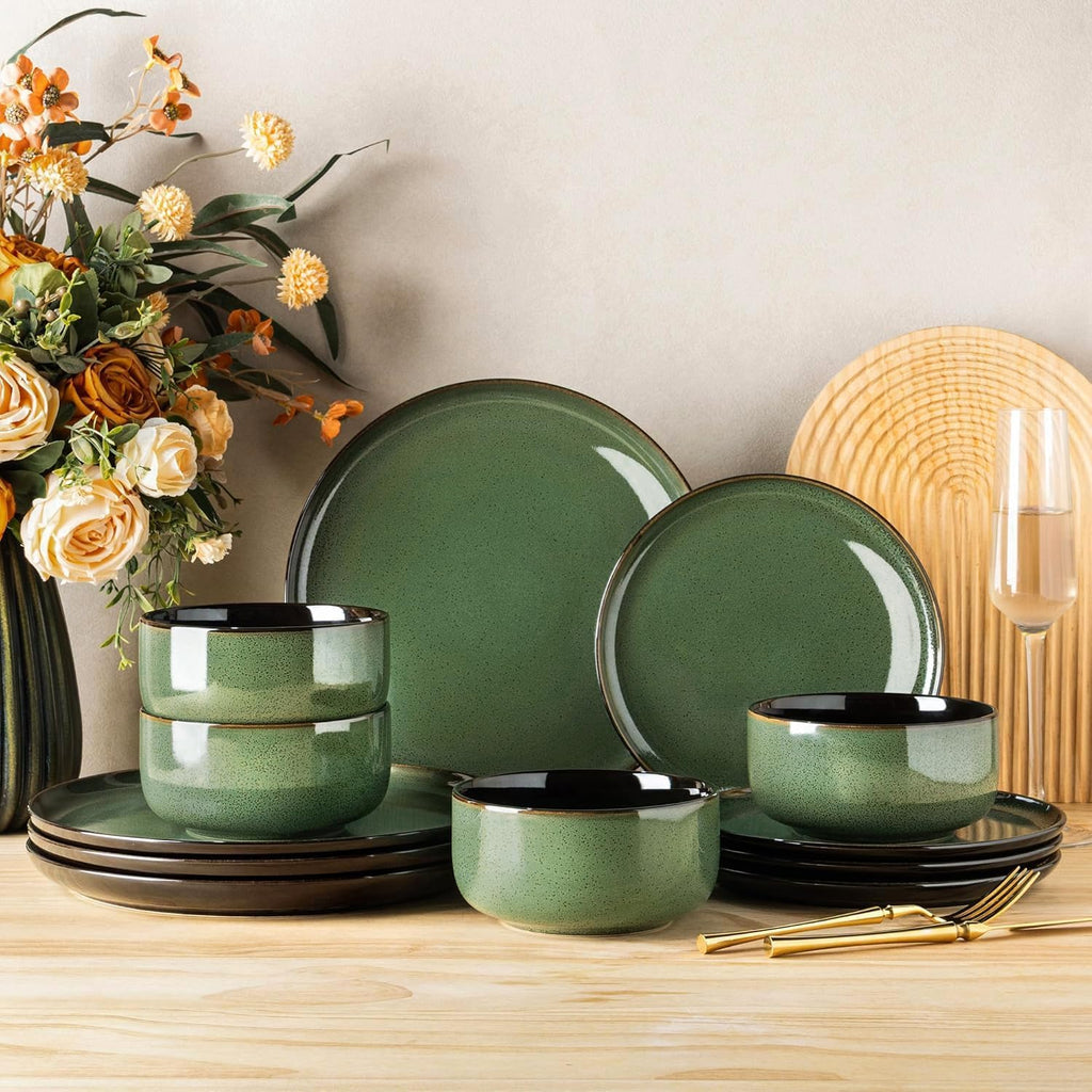 Ceramic Dinnerware Sets for 4,Porcelain Plates and Bowls Sets,Handmade Reactive Glaze Dishes Set,Oven&Dishwasher &